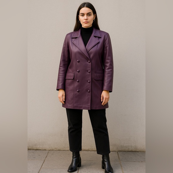 Vintage Neutral Zone Plus Purple Faux Leather Coat Jacket 20W Double Breasted - Picture 1 of 8
